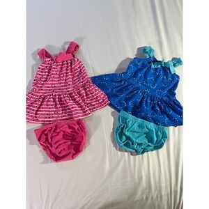 Okie Dokie Baby Girl 2 Pack Dress Set Pink Blue Polka Dot Heart 6M